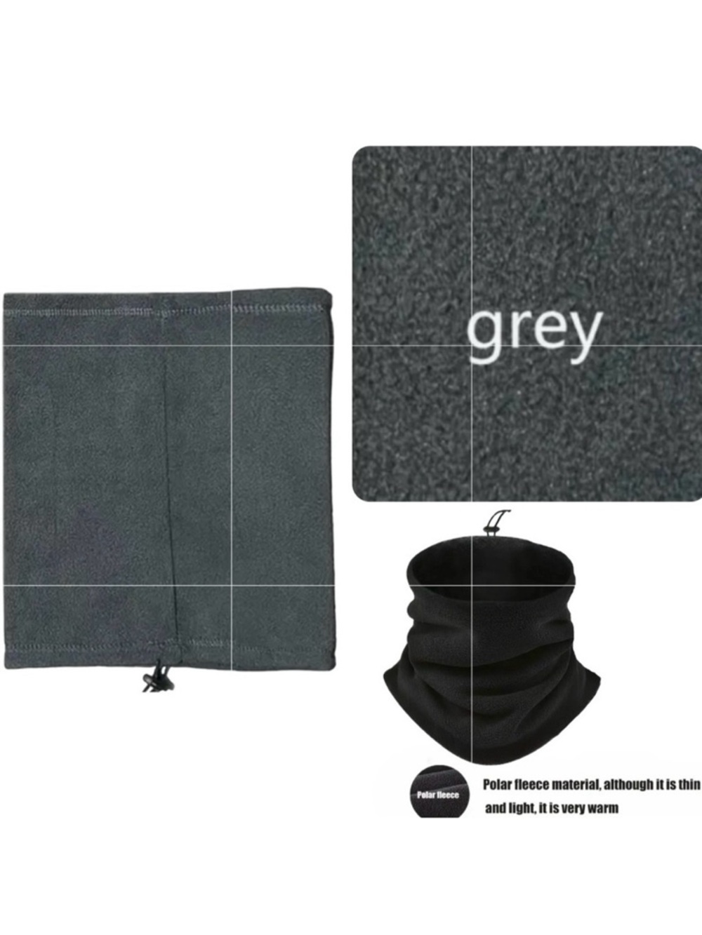 Grey Fleece Neck Warmer Gaiter Windproof Thermal Scarf Unisex Winter NWT